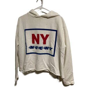 ZARA Trafaluc Creamy White Fleece Lined Slightly Cropped Hoodie Womens Medium